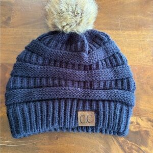 C.C Beanie with Faux Fur Pom